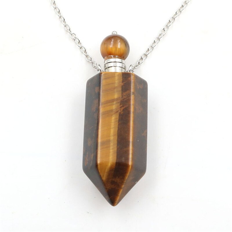 Natural Crystal Hexagonal Perfume Bottle Pendant Necklace Fluorite Pendant Essential Oil Jar Chain Necklace - E-Esther Clothing Store