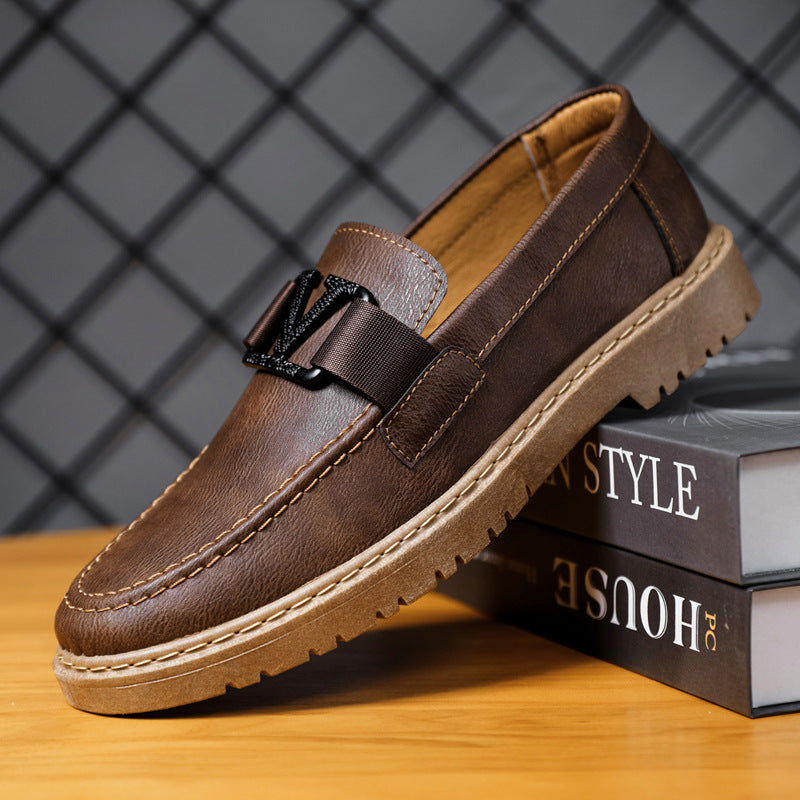 British style summer men's shoes versatile men's casual shoes business formal black leather shoes work trendy shoes - E-Esther Clothing Store
