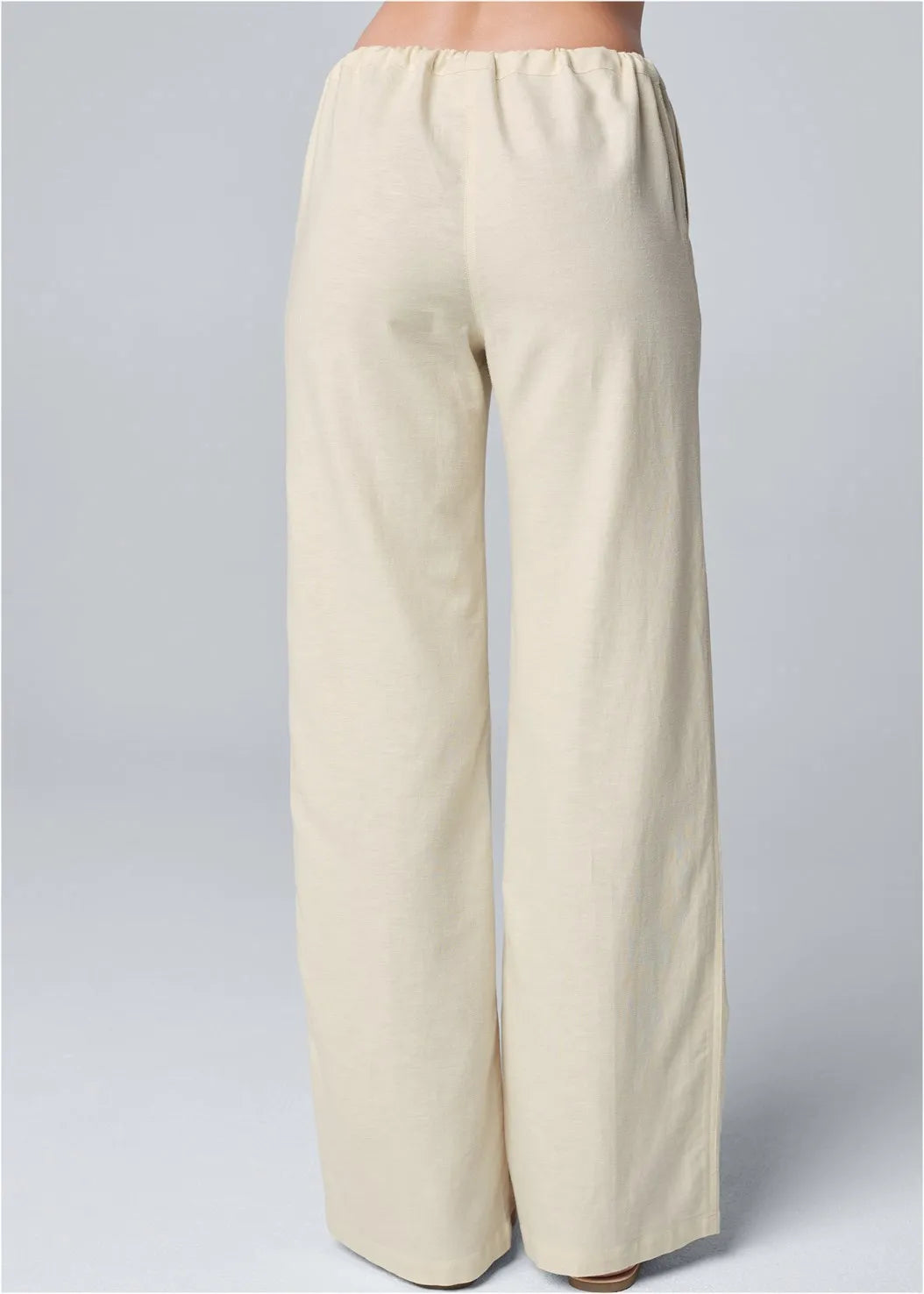 Women Cotton Linen Pants Solid Color Elastic Loose Drawstring Wide-Leg High Waist Trousers Female Stretch Straight Casual Pants - E-Esther Clothing Store