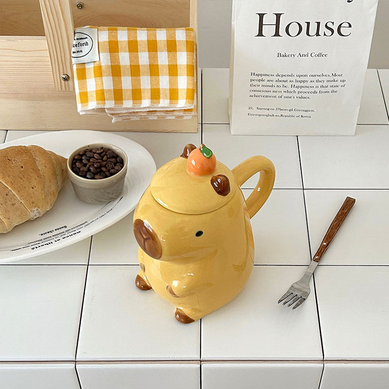 Fun 3D Capybara Mug Pair:3D capybara - designed mugs with handles & lids. A wonderful gift choice for girls. - E-Esther Clothing Store