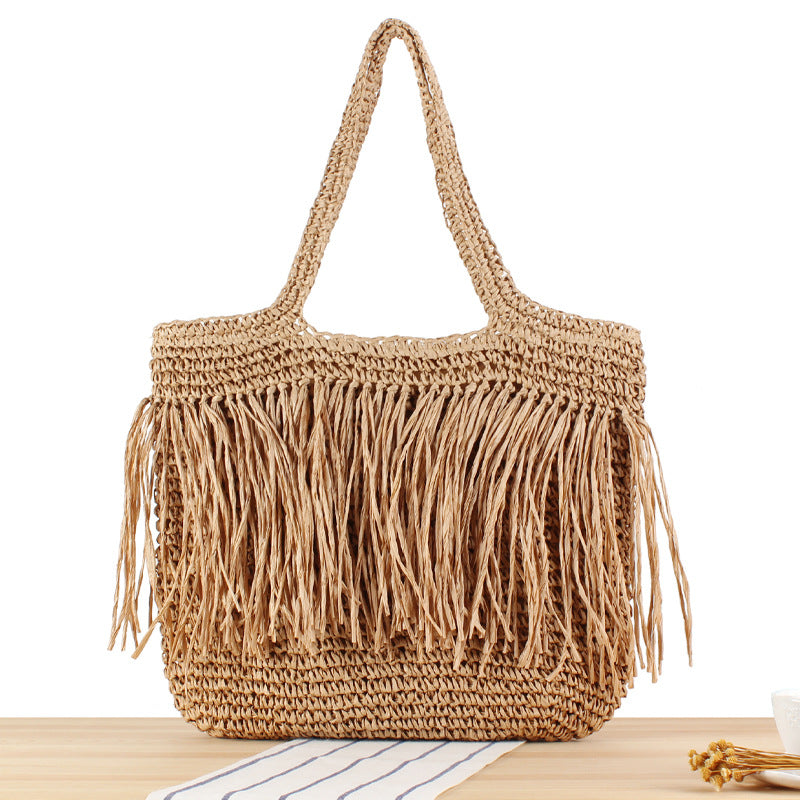 Beach Resort Chic: Handwoven Tassel Bag - Stylish, Spacious, and Versatile Crossbody Bag - E-Esther Clothing Store