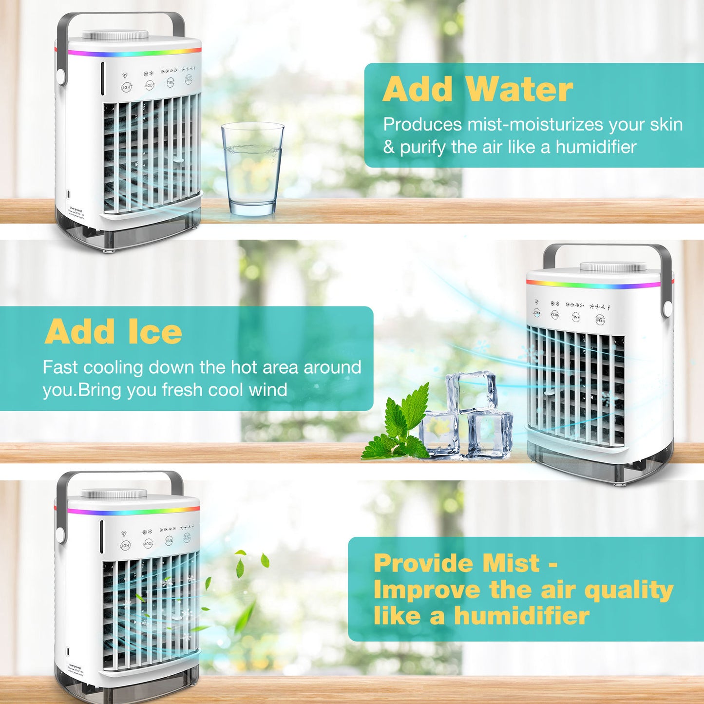 Air Conditioning Fan USB Humidification Spray Cooling Fan Household Air Cooler Portable Electric Fan Mini Fan