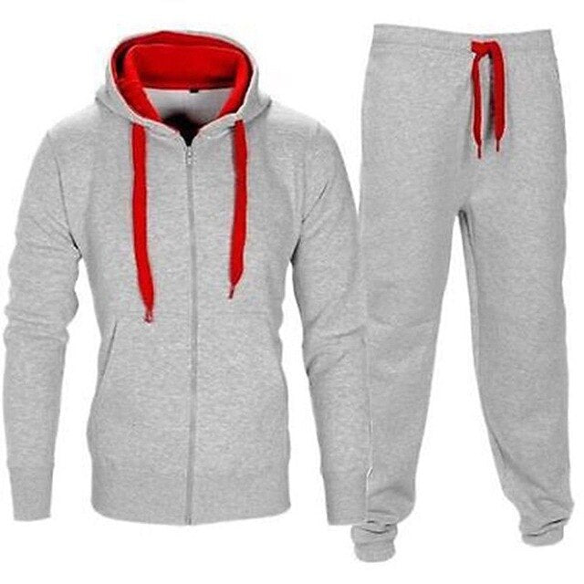 Casual Solid Tracksuit Zipper Hooded Sweatshirt Jacket +Sweatpants Mens Tracksuit - E-Esther Clothing Store