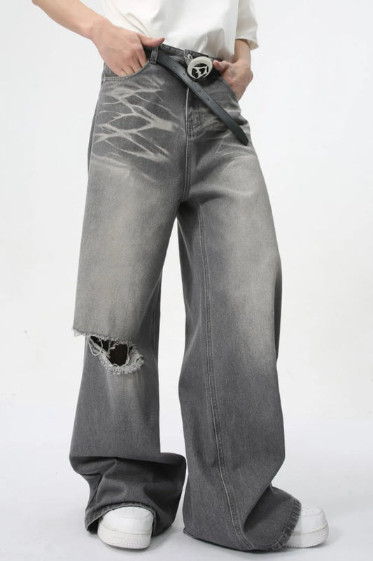 Distressed Wide Leg Jeans with Pockets - E-Esther Clothing Store