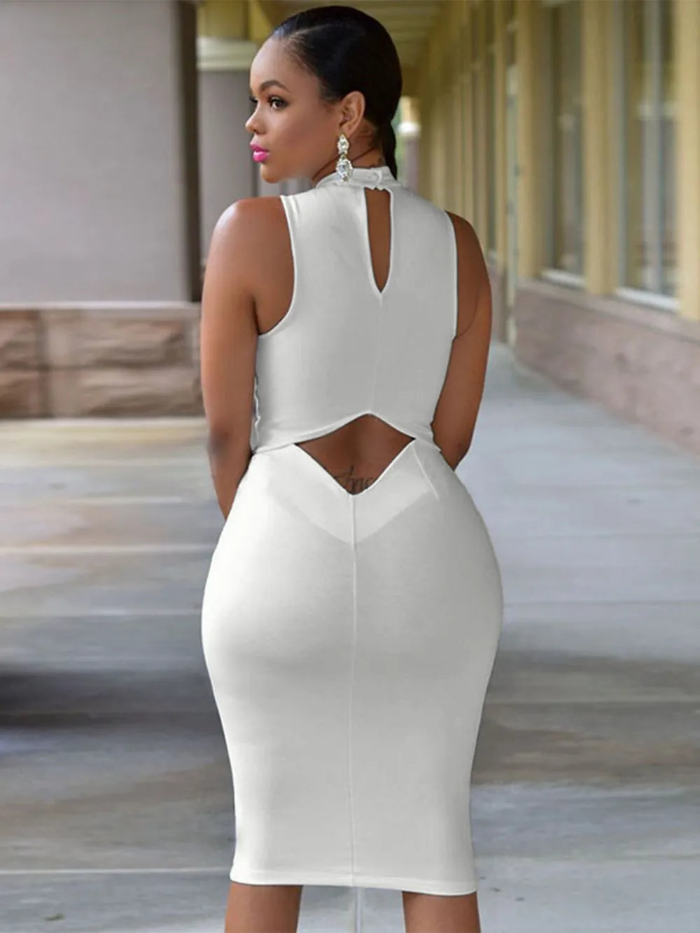 Cutout Mock Neck Sleeveless Dress - E-Esther Clothing Store