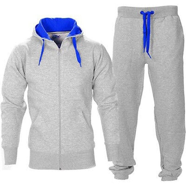 Casual Solid Tracksuit Zipper Hooded Sweatshirt Jacket +Sweatpants Mens Tracksuit - E-Esther Clothing Store