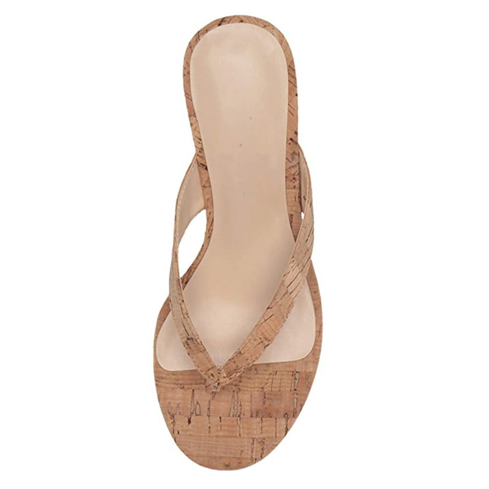 European and American Womens Oversized Heel Sandals Wedged Sloping Heel Sandals With Wooden Grain Wrap Heels And Round Toe High Heels