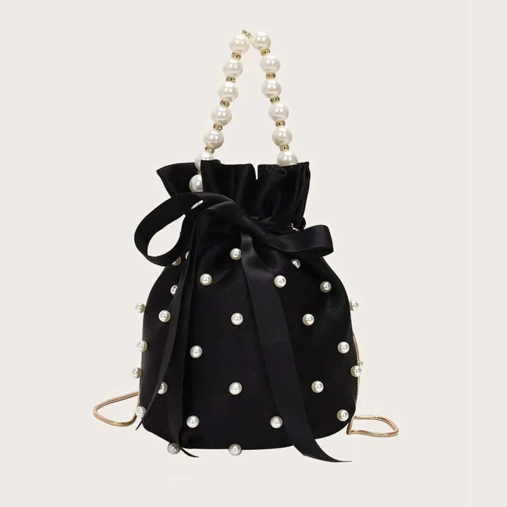 Pearl Detail Solid Color Bucket Bag - E-Esther Clothing Store