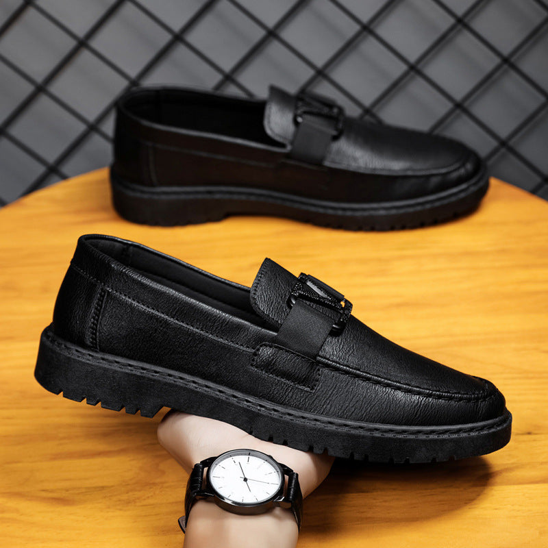 British style summer men's shoes versatile men's casual shoes business formal black leather shoes work trendy shoes - E-Esther Clothing Store