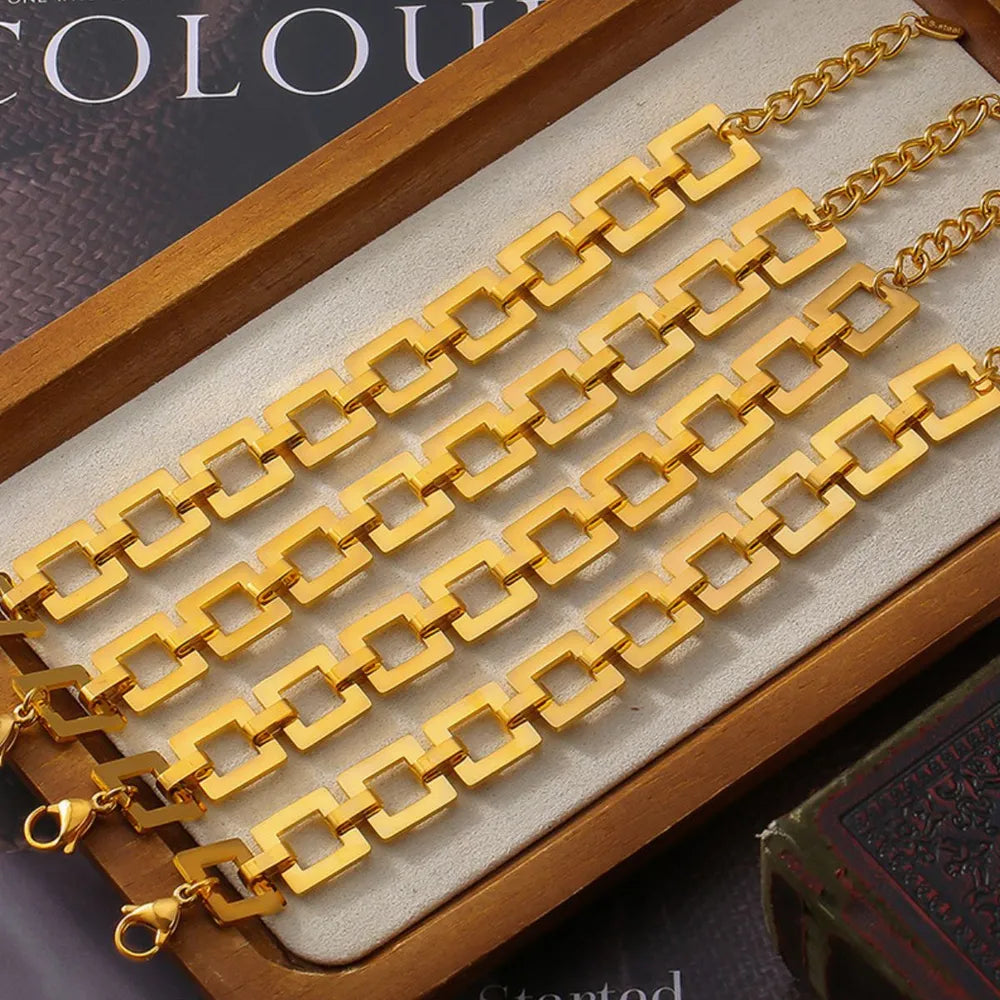Titanium Steel Hollow Square Chain Bracelet - E-Esther Clothing Store