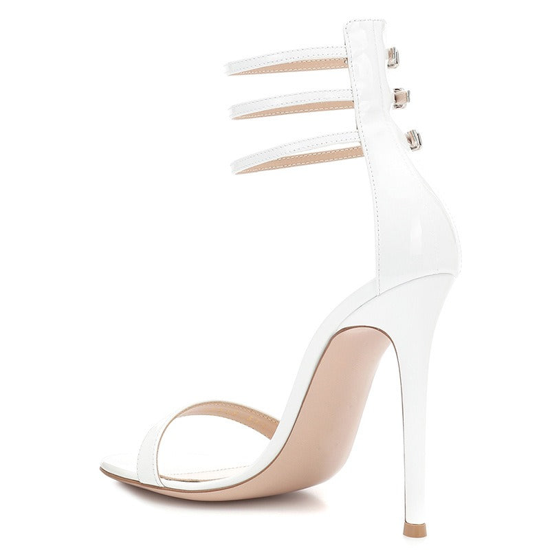 White Black Metal Buckle Fashion High Heels Womens Shoes - E-Esther Clothing Store