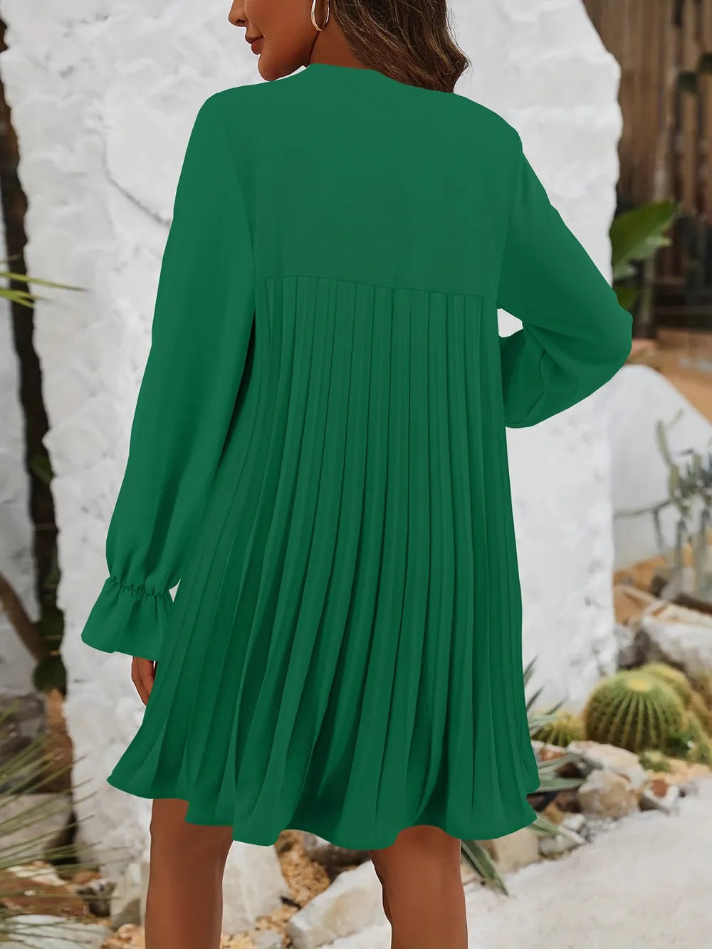 Tie Neck Flounce Sleeve Mini Dress - E-Esther Clothing Store