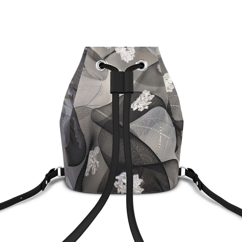 Black and white floral Rosette Bucket Bag - E-Esther Clothing Store