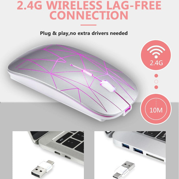 Suitable for Microsoft Surface Light up Silent Type c+USB Dual Interface Mouse Wireless Mouse - E-Esther Clothing Store