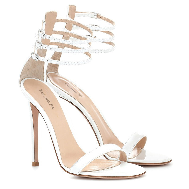 White Black Metal Buckle Fashion High Heels Womens Shoes - E-Esther Clothing Store