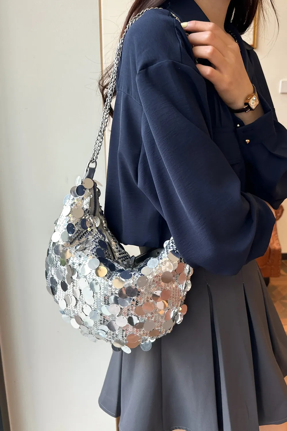 Sequin Chain Crossbody Bag - E-Esther Clothing Store
