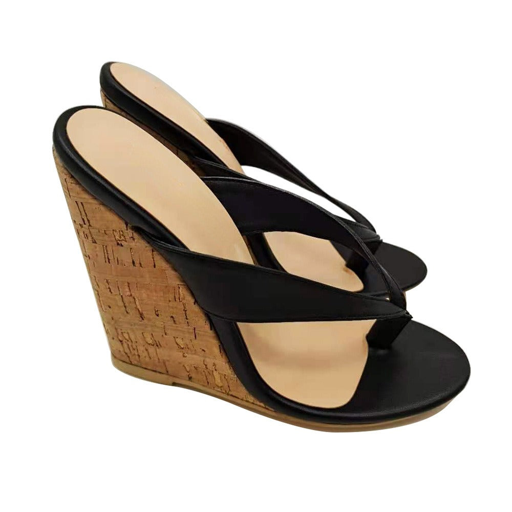 European and American Womens Oversized Heel Sandals Wedged Sloping Heel Sandals With Wooden Grain Wrap Heels And Round Toe High Heels
