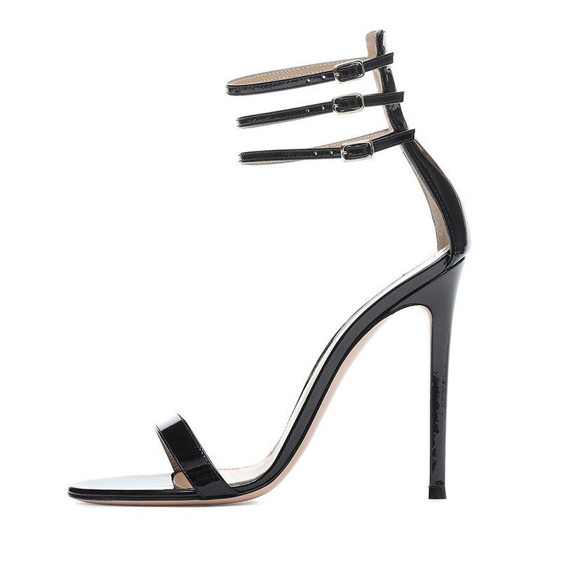 White Black Metal Buckle Fashion High Heels Womens Shoes - E-Esther Clothing Store