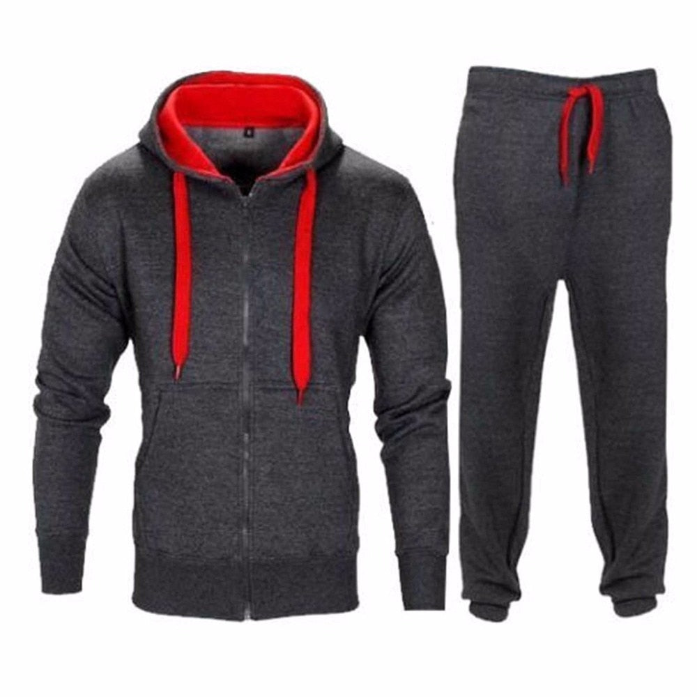 Casual Solid Tracksuit Zipper Hooded Sweatshirt Jacket +Sweatpants Mens Tracksuit - E-Esther Clothing Store