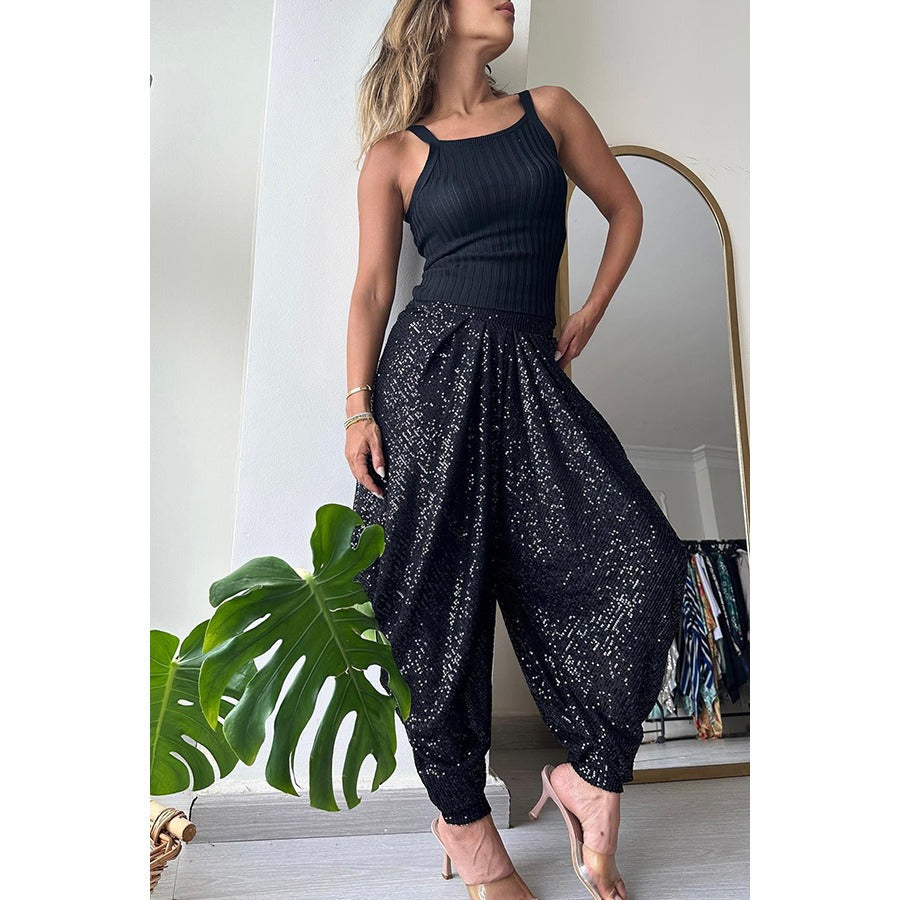 Loose sequin trousers INS elastic waist casual bloomers - E-Esther Clothing Store