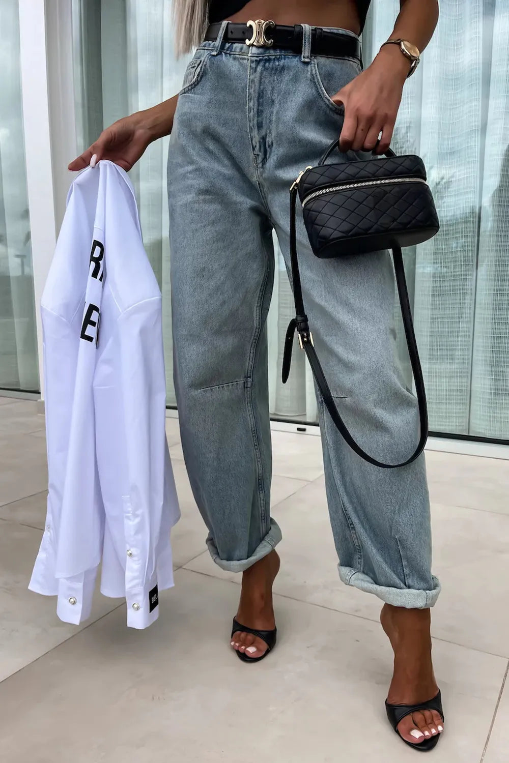 Cuffed Jeans with Pockets - E-Esther Clothing Store