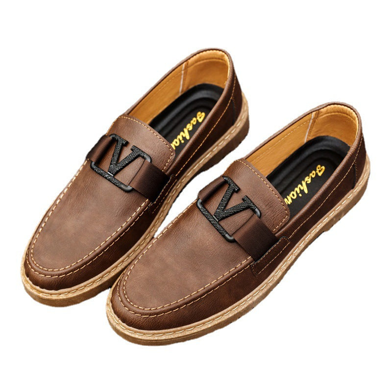 British style summer men's shoes versatile men's casual shoes business formal black leather shoes work trendy shoes - E-Esther Clothing Store