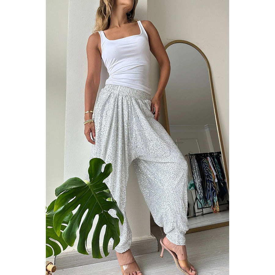 Loose sequin trousers INS elastic waist casual bloomers - E-Esther Clothing Store