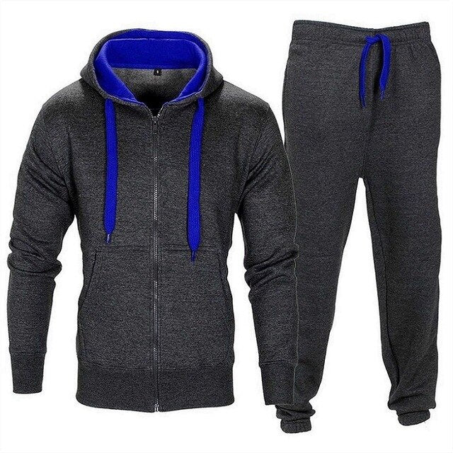 Casual Solid Tracksuit Zipper Hooded Sweatshirt Jacket +Sweatpants Mens Tracksuit - E-Esther Clothing Store