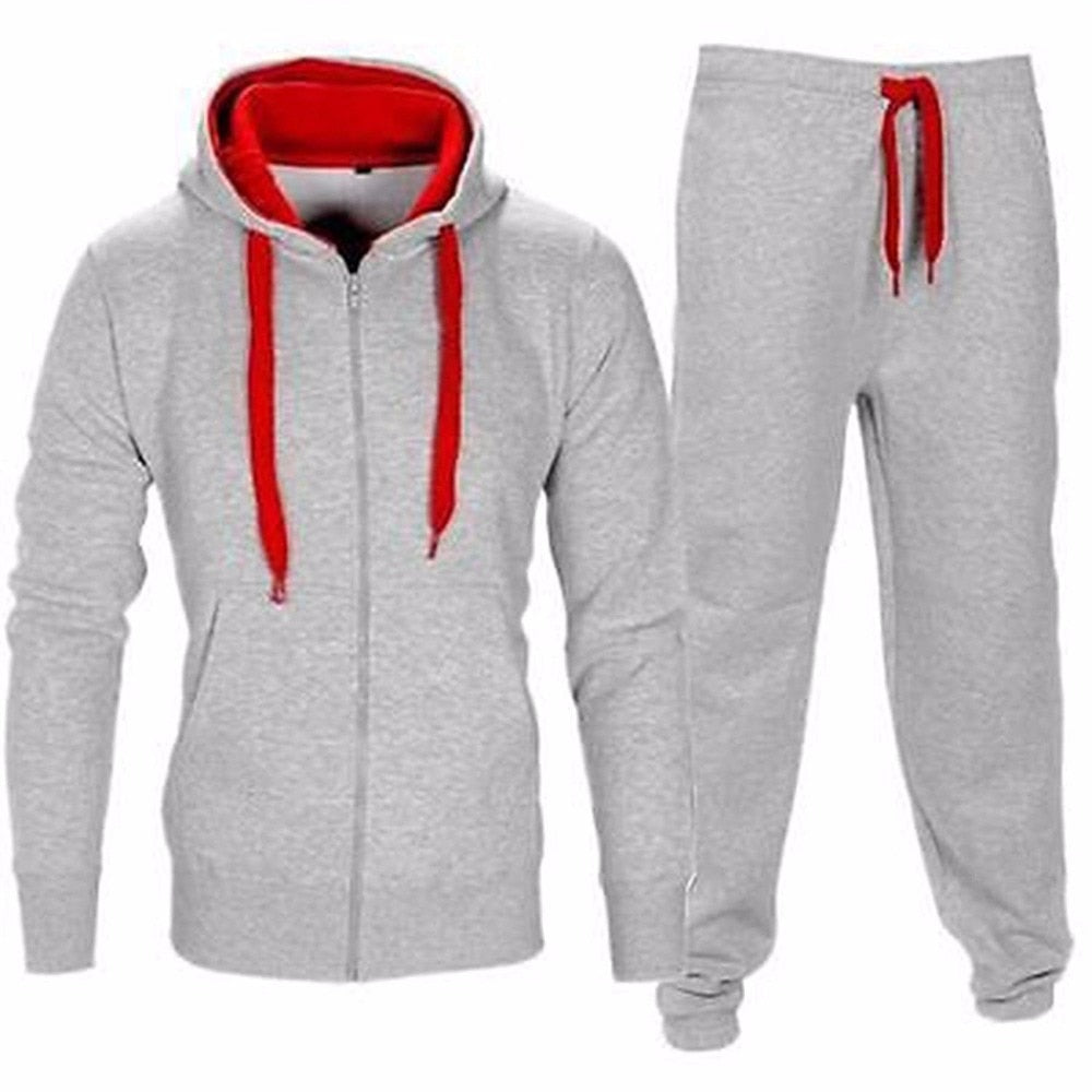 Casual Solid Tracksuit Zipper Hooded Sweatshirt Jacket +Sweatpants Mens Tracksuit - E-Esther Clothing Store