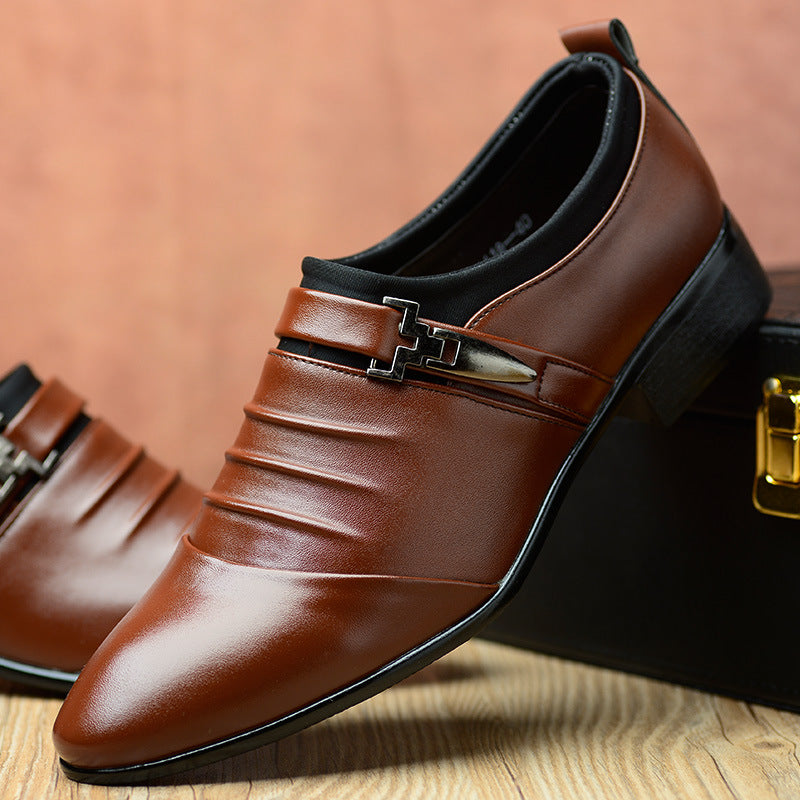 Business casual leather shoes, one foot shoes, youth trendy shoes, lazy shoes, pointed hairstylists, leather shoes, men's shoes - E-Esther Clothing Store