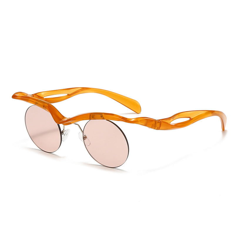 New Sunglasses Women's Round Frame Sunglasses Men's Trendy Ins Alien Half Frame Eyebrow Personalized Sunglasses - E-Esther Clothing Store