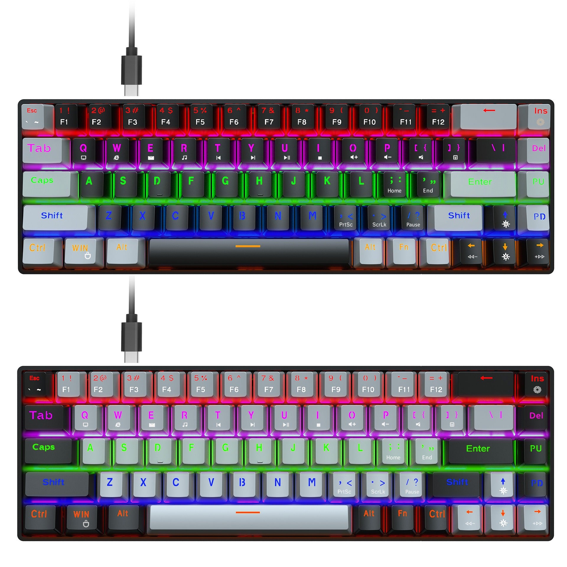 New 68 key RGB luminous esports game with blue and red axis mechanical keyboard laptop MAC 60% - E-Esther Clothing Store