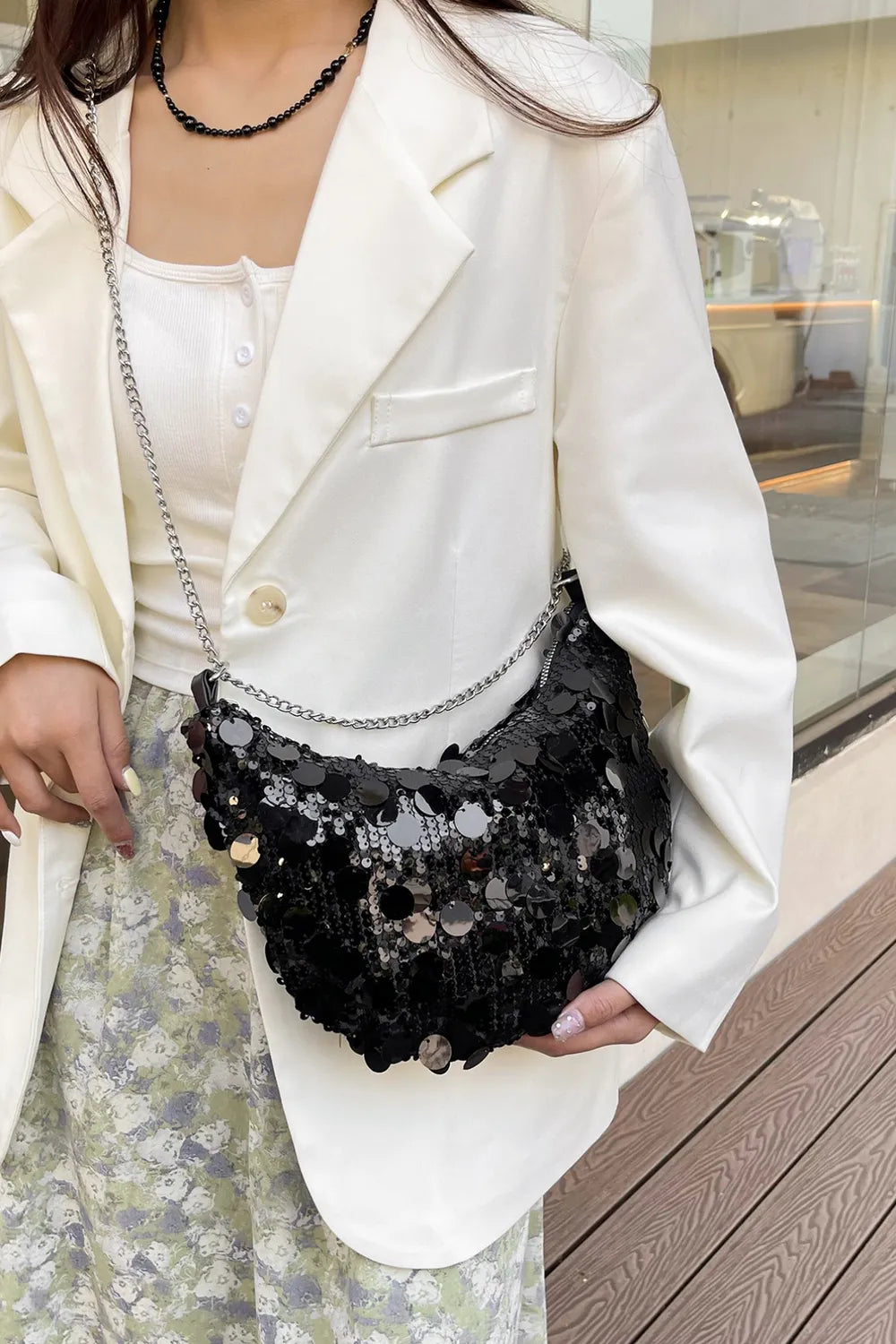 Sequin Chain Crossbody Bag - E-Esther Clothing Store