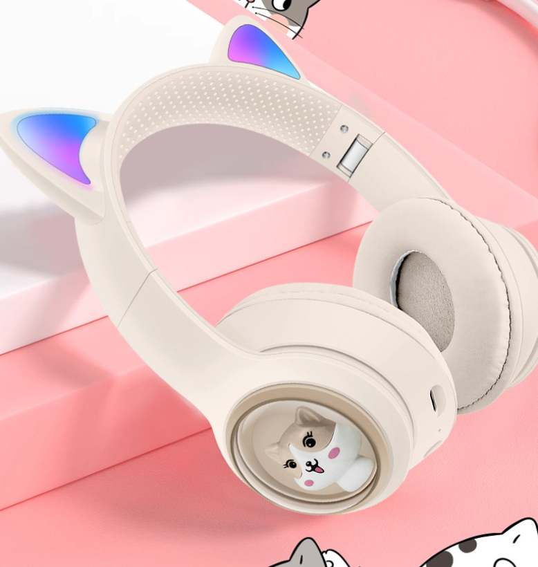 AKZ-01 Children's Cartoon Luminous Cute Pet Bluetooth Earphones Stereo Head mounted Bluetooth Earphones - E-Esther Clothing Store
