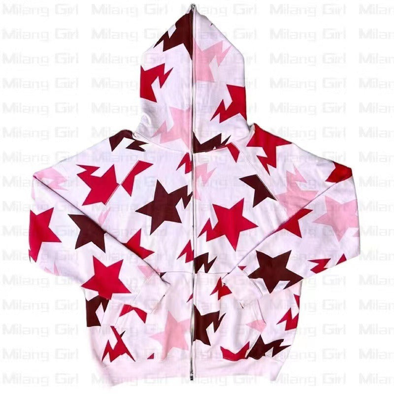 Pentagram style looped hoodie for men and women's casual hoodie, men's loose jacket - E-Esther Clothing Store