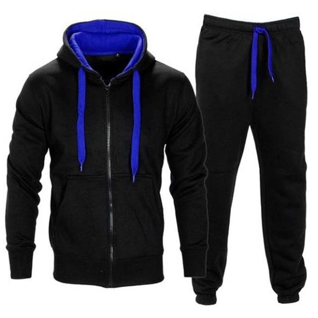 Casual Solid Tracksuit Zipper Hooded Sweatshirt Jacket +Sweatpants Mens Tracksuit - E-Esther Clothing Store