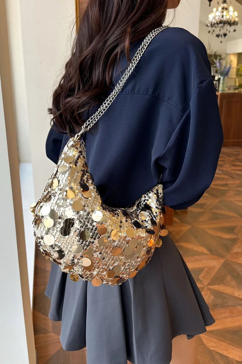 Sequin Chain Crossbody Bag - E-Esther Clothing Store
