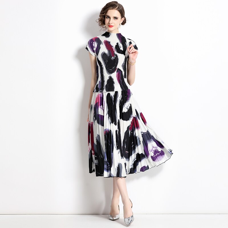 Summer Women's Suit Slim Fit Woman Dress Mid Length Set Pieces Modern Elegant Fashion Outfit Short Sleeve Sets Womens Piece - E-Esther Clothing Store