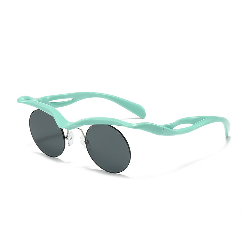 New Sunglasses Women's Round Frame Sunglasses Men's Trendy Ins Alien Half Frame Eyebrow Personalized Sunglasses - E-Esther Clothing Store