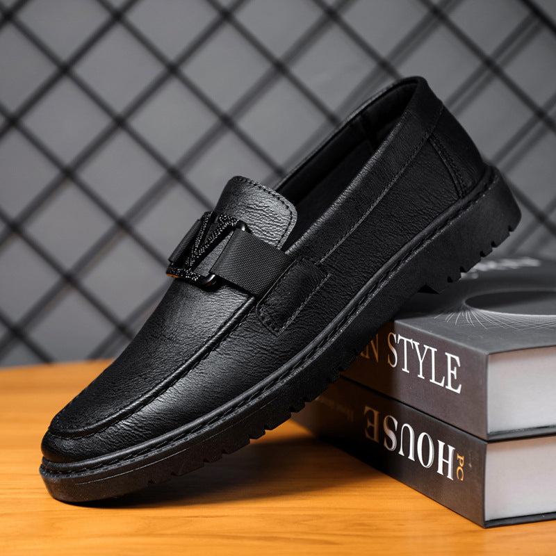 British style summer men's shoes versatile men's casual shoes business formal black leather shoes work trendy shoes - E-Esther Clothing Store