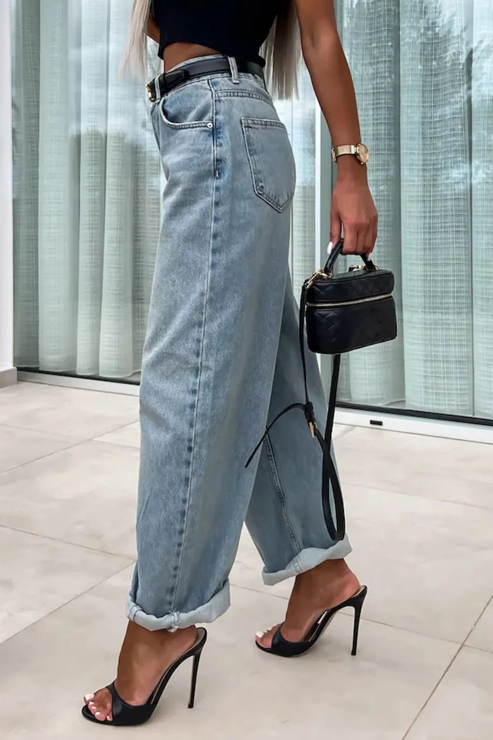 Cuffed Jeans with Pockets - E-Esther Clothing Store