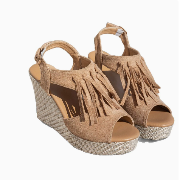 Fringe Peep Toe Wedge Sandals - E-Esther Clothing Store