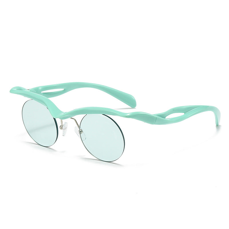 New Sunglasses Women's Round Frame Sunglasses Men's Trendy Ins Alien Half Frame Eyebrow Personalized Sunglasses - E-Esther Clothing Store