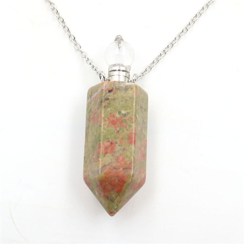 Natural Crystal Hexagonal Perfume Bottle Pendant Necklace Fluorite Pendant Essential Oil Jar Chain Necklace - E-Esther Clothing Store