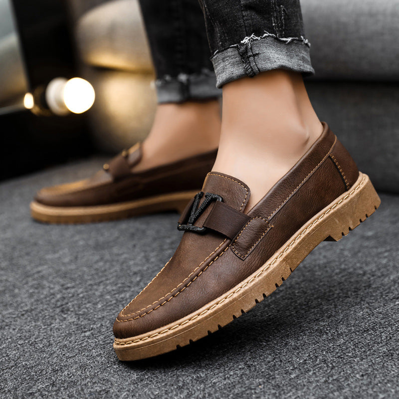 British style summer men's shoes versatile men's casual shoes business formal black leather shoes work trendy shoes - E-Esther Clothing Store