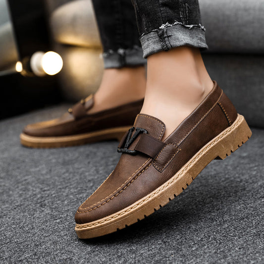 British style summer men's shoes versatile men's casual shoes business formal black leather shoes work trendy shoes - E-Esther Clothing Store