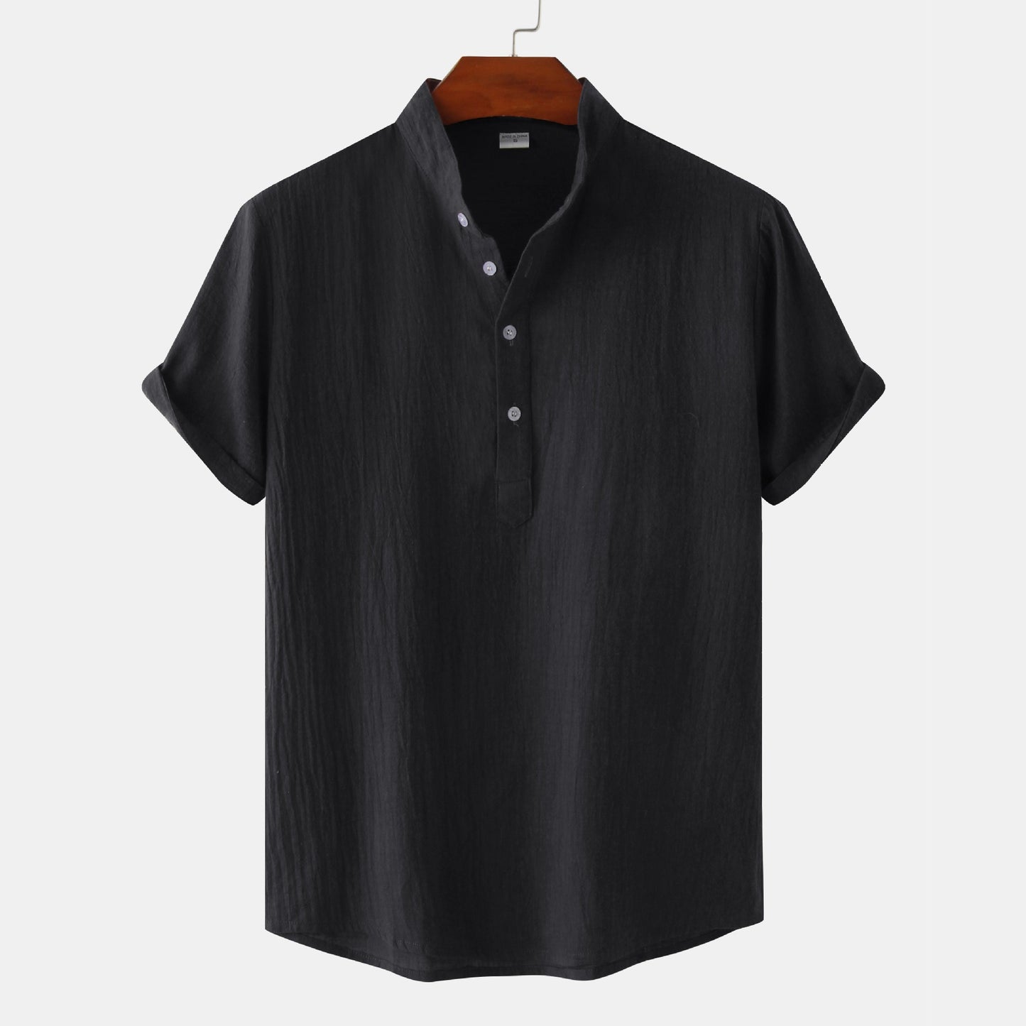 Summer Mens Cotton and Linen Standing Collar Casual Short Sleeved Shirt Beach T Shirt Shirt Mens Clothing - E-Esther Clothing Store