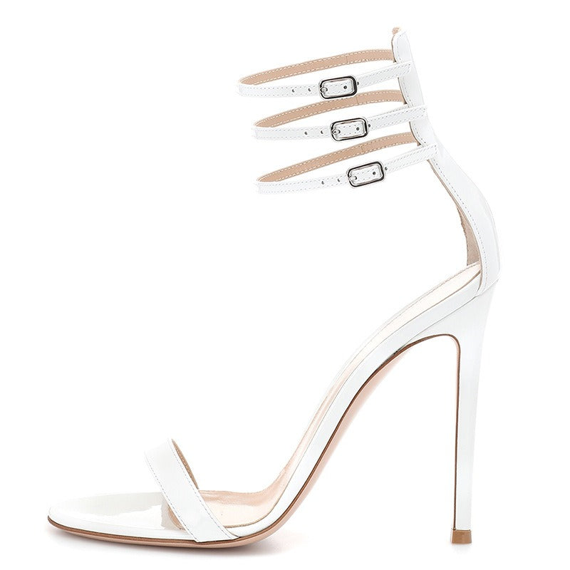 White Black Metal Buckle Fashion High Heels Womens Shoes - E-Esther Clothing Store