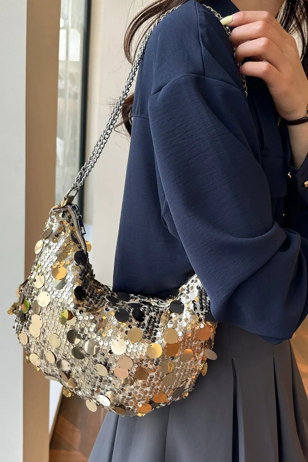 Sequin Chain Crossbody Bag - E-Esther Clothing Store