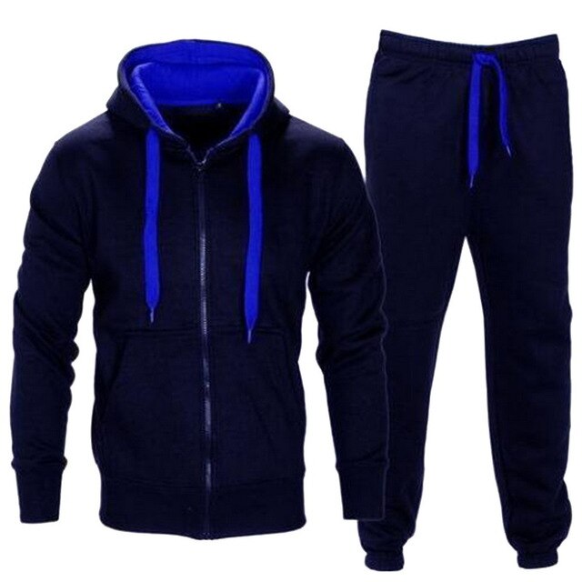 Casual Solid Tracksuit Zipper Hooded Sweatshirt Jacket +Sweatpants Mens Tracksuit - E-Esther Clothing Store